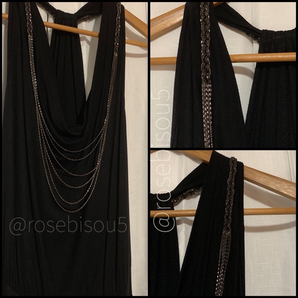 🍸🆕{JOSHUA} Black Braided Chain Embellished LBD - Picture 2 of 8